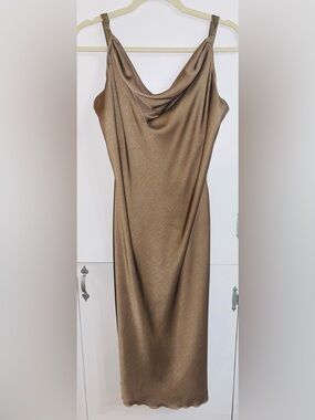 Satin Cowl Neck Slip Dress in Bronze